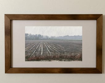 Heavy Rain on Ploughed Field Printable Wall Art, Moody Farmhouse Landscape Print, Gray Brown Countryside Download for Living Room or Study