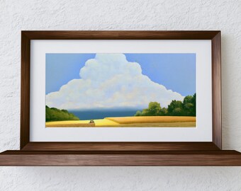 Cottagecore Wheat Field Wall Art, Farmhouse Harvest Print, Blue Sky and Golden Grain Landscape, Printable Home Decor Download