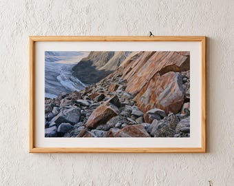 Rust Colored Mountainside with Hidden Snow Leopard Print, Cold Season Alpine Wilderness Wall Art for Living Room or Study Decor