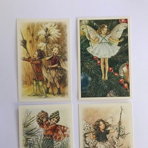 Lot de 4 cartes postales de style vintage Flower Fairies of the Winter, Cicely Mary Barker, cartes de Noël, correspondance (hiver 2)