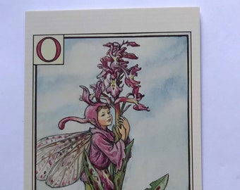 Carte postale de l'alphabet de la fée des fleurs : O - Orchis. Pépinière vintage, Scrapbooking, Art Print, Cicely Mary Barker, Nom de bébé, Cadeau de baby shower