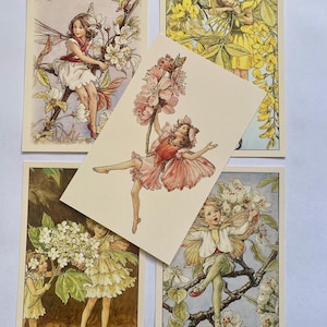 Zestaw 5 pocztówek w stylu vintage Flower Fairies: Flower Fairies of the Trees, Cicely Mary Barker. Scrapbooking, papierowe rzemiosło, prezenty (Drzewa 1)