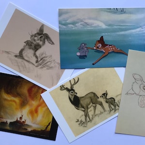The Art of Disney: 5er Set Bambi Postkarten, Set zum Sammeln, Kunstdruck, Kinderzimmer, Deko, Babyparty, Hochzeit, Geschenk, Papercraft, Walt Disney (B1)