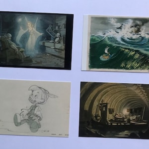 L'arte Disney: set di 4 cartoline di Pinocchio, stampe artistiche da collezione, scrapbooking, lavori di carta, schizzi di Walt Disney, cornici (Pin1)