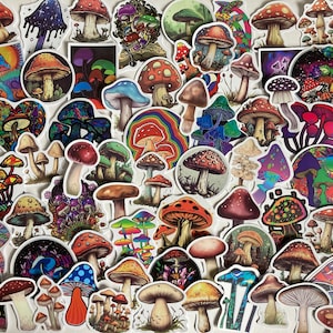 Stickers champignons rétro : coup de chance ! Ensemble d'autocollants en vinyle, recherche de nourriture, champignons, bois, autocollants champignon psychédélique, champignon, champignon vénéneux.