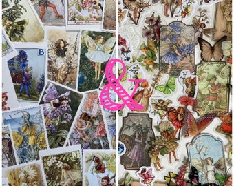 Flower Fairies Postcard & Sticker Bundle: LUCKY DIP, choose your size. Scrapbooking, journal, collage, crafting, Washi, Garden, Fairy Art