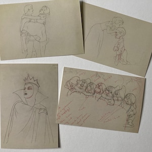 A Arte da Disney: Conjunto de 4 Cartões Postais da Branca de Neve, Esboços Originais da Disney, Impressões Artísticas Colecionáveis, Scrapbooking, Artesanato, Emolduramento (SW2)