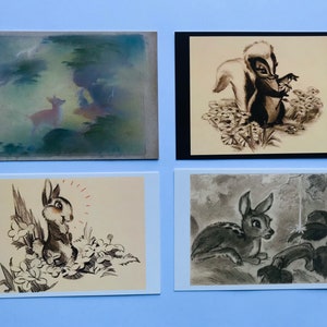 L'art de Disney : lot de 4 cartes postales Bambi, impressions d'art à collectionner, décoration de chambre d'enfant, baby shower, mariage, cadeau, créations en papier, Walt Disney (B2)