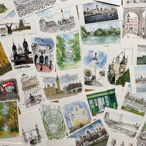 London Postcards: Iconic London Views and Scenes by David Gentleman, Lucky Dip sets of 5, 10, or 20. Art Prints, Gifts, Scrapbooking, Crafts