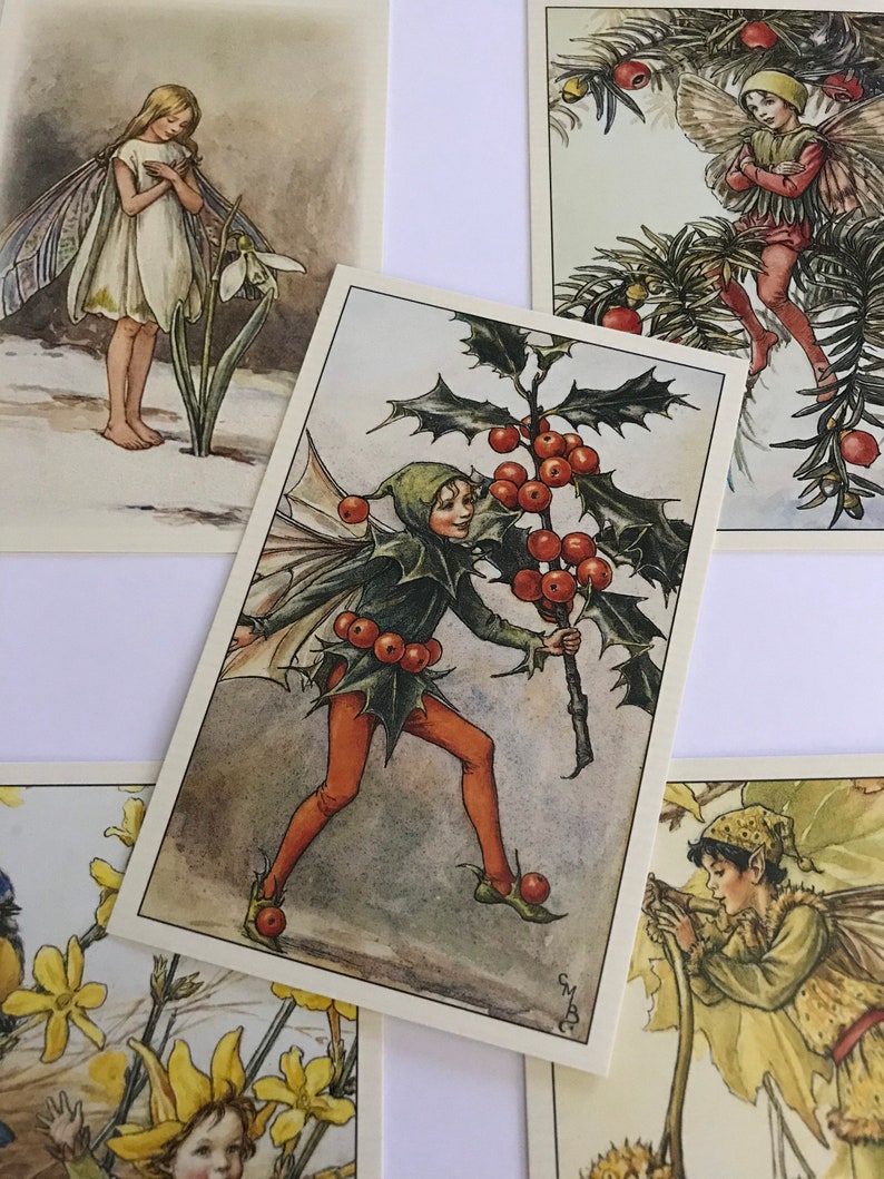 5 Vintage Style Flower Fairies of the Winter Postcards, Cicely Mary Barker, Fairy Art, Collectable Cards Winter1 image 3