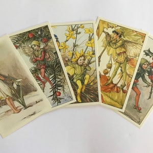 5 Vintage Style Flower Fairies of the Winter Postcards, Cicely Mary Barker, Fairy Art, Collectable Cards Winter1 image 2