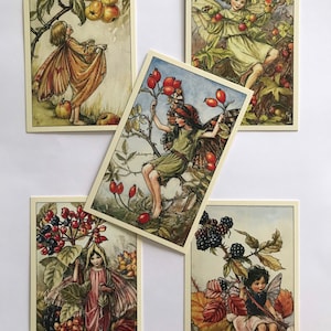 Set mit 5 Blumenfeen Postkarten im Vintage Stil: Blumenfeen des Herbstes 1, Cicley Mary Barker