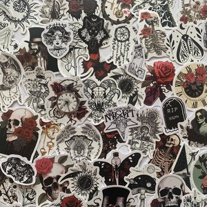 Stickers sorcières, gothiques, occultes : trempette porte-bonheur ! Lot d'autocollants en vinyle au choix : 5, 10, 20 ou 50 ! Arts noirs, païen, wicca, spirituel, squelettes, tatouage