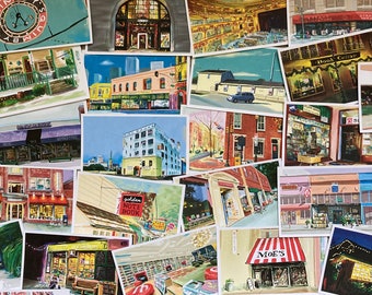 The World’s Greatest Bookstores Postcards / Prints - Lucky Dip! Set of 5, or 10. Illustrated by Bob Eckstein, Booklover Gift, Art, postcross