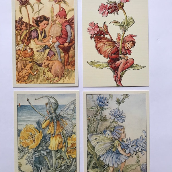 Set of 4 Flower Fairies Vintage Style Postcards, Cicely Mary Barker, Fairy Art, Prints, Gifts, Nursery, Nature, Scrapbooking (Wayside 3)