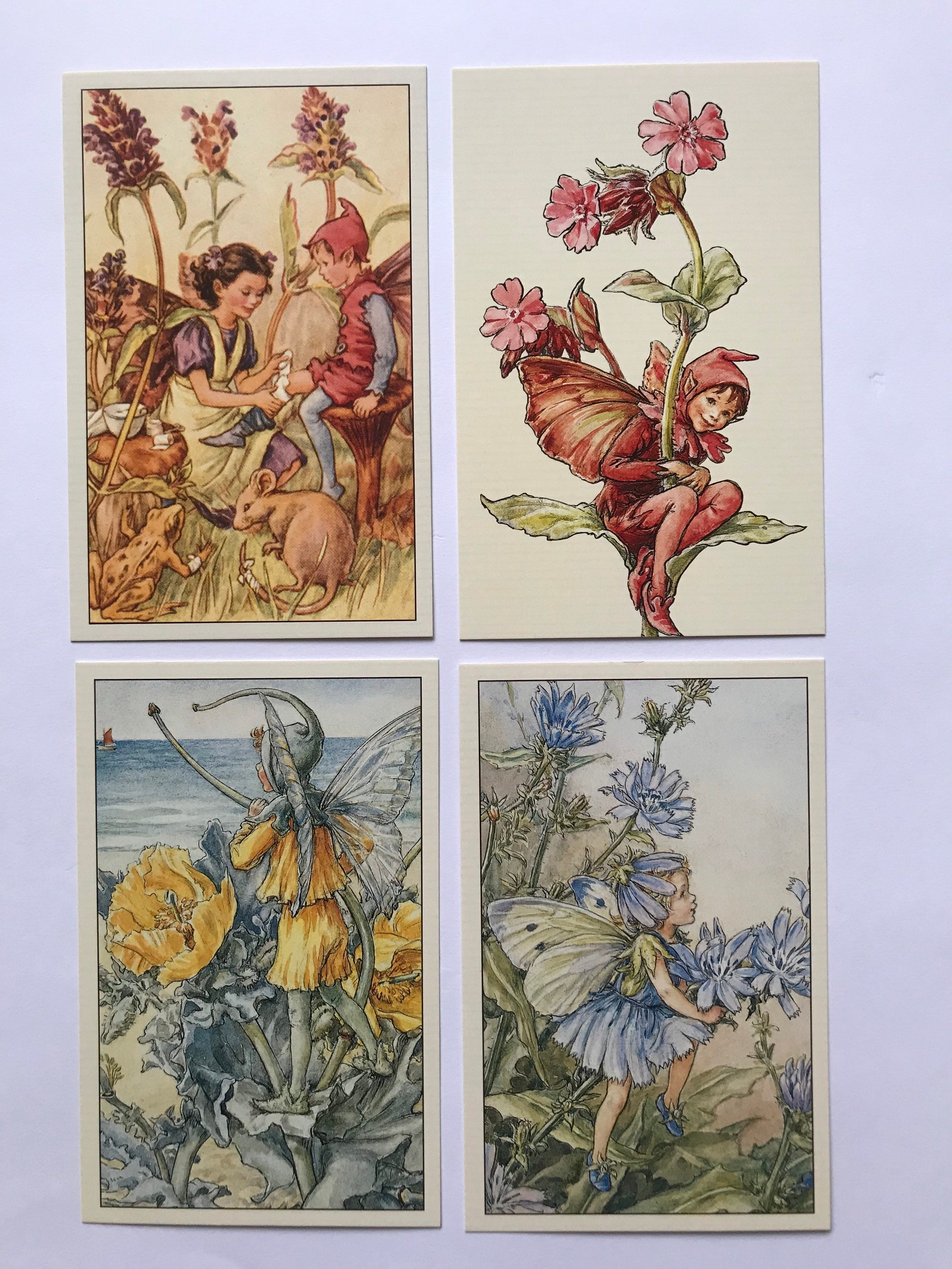 Set of 4 Flower Fairies Vintage Style Postcards, Cicely Mary