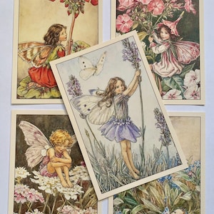 Juego de 5 postales vintage de Hadas de las Flores: Hadas de las Flores del Jardín, de Cicely Mary Barker. Decoración infantil, lámina artística, regalos (Garden2)