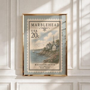 Marblehead Vintage Stamp Print | Retro Marblehead Wall Art | Marblehead Travel Poster | Marblehead Home Decor