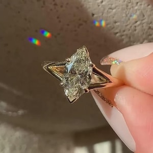 Solid Gold Split Shank Engagement Ring, Marquise Cut Solitaire Engagement Ring, Marquise Bridal Promise Ring, Anniversary Gift For Wife