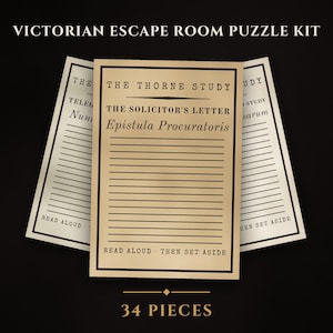 Utskrivbart Halloween Escape Room, viktorianskt pussel med 34 bitar, logikrutnät och svarsnyckel, digital nedladdning direkt