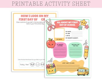 First Day of School Activity Sheets PDF (Digital Download)