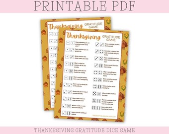 Thanksgiving Gratitude Game with Dice Printable PDF (Digital Download)
