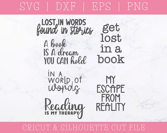 Book Lover SVG Bundle: Reader Sayings, Cricut Cut File (Digital Download)
