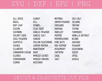 Spice Jar Labels SVG DXF PNG: Kitchen Pantry Organization (Digital Download)