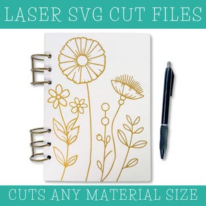 Floral Notebook Laser Cut File SVG - Personalized, A5 Notebook Paper, 6 Hole, Simple, Personalized, Custom Handmade Gift, Digital Download