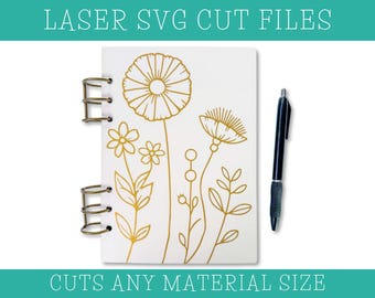 Floral Notebook Laser Cut File SVG: A5, 6-Hole (Digital Download)