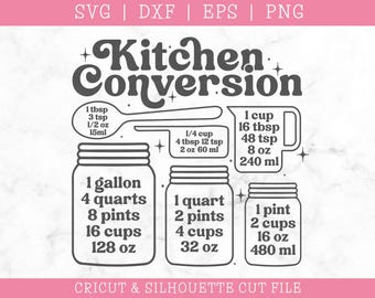 Retro Kitchen Conversion Chart SVG DXF PNG: Measuring Cheat Sheet (Digital Download)