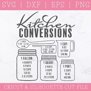 Conversión de cocina SVG - Tabla de conversión - Organización de la cocina - Hoja de trucos de medición - Cricut Svg - Silueta Svg - Descarga instantánea