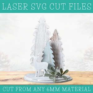 Winter Nature Scene Display - Laser Cut Files - Glowforge Files - Christmas SVG - Winter SVG - Snowy Landscape Art - Deer Svg - Snowy Woods