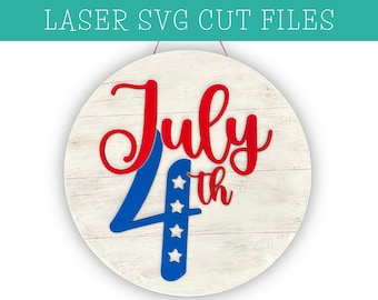 July 4th Door Hanger SVG Laser File, Independence Day, Wall Art, Home Decor, Holiday Decorating, Laser Cut File, Red White and Blue