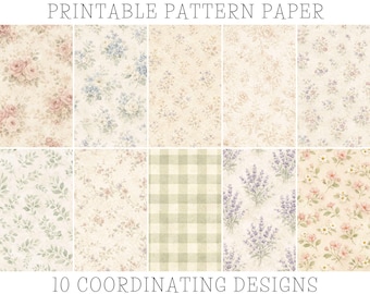 Set of 10 Cottagecore Digital Paper Bundle (Digital Download)