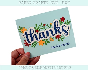 Layered Thanks for All You Do Card SVG DXF: Thank You Card (Digital Download)