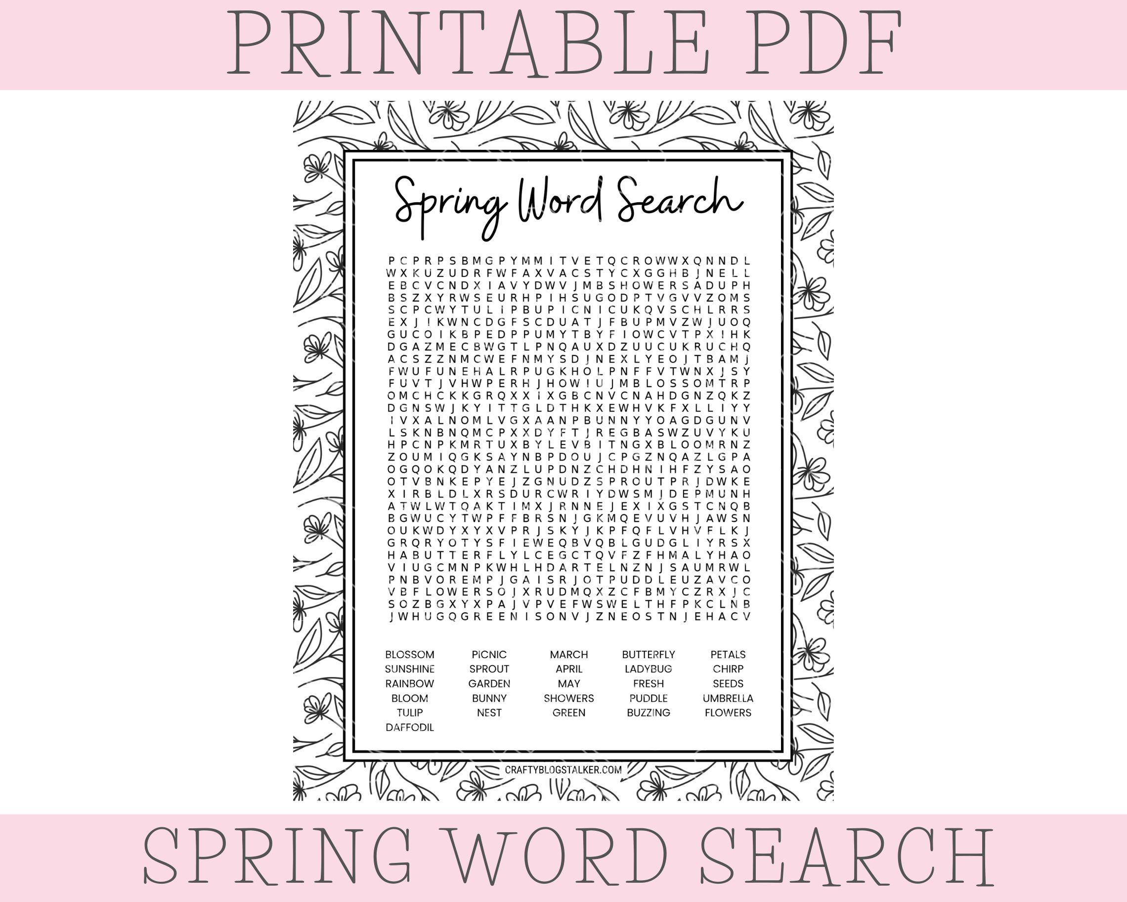 Spring Color Pages Word Search Spring Word Search Printable: Colorable Activity Page (PDF) - Etsy