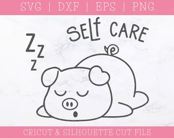 Sleeping Pig SVG DXF PNG: Self Care Clipart for Cricut & Silhouette (Digital Download)