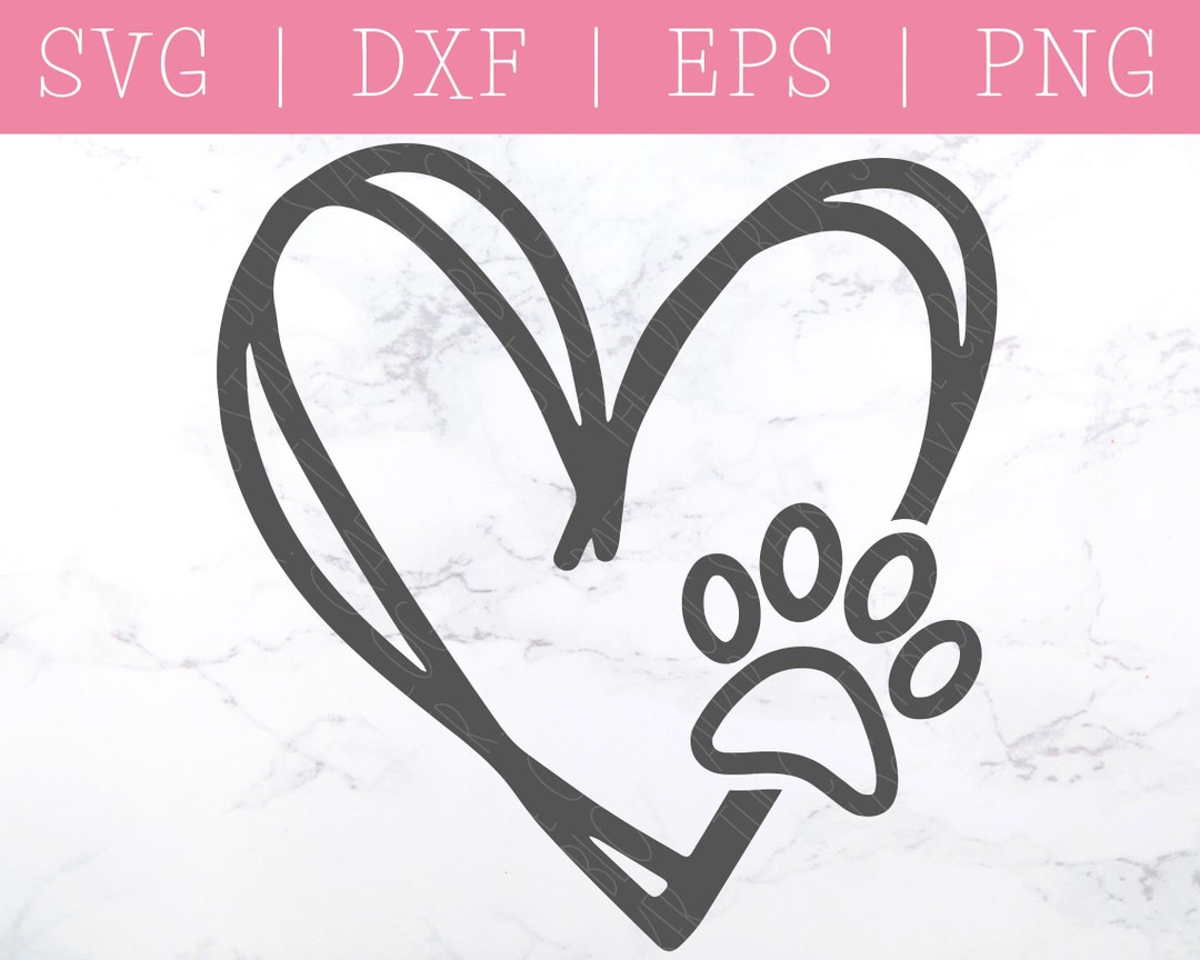 Dog Paw Print SVG, Cat Paw Print SVG, Vector Cut File, Paw Print Heart