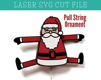 Santa Pull-String Ornament SVG Laser Cut File: Glowforge Ready (Digital Download)