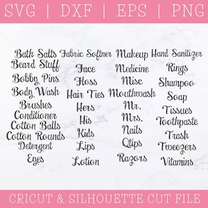 Etiketten Bundle SVG - Badezimmer SVG - Glasetiketten SVG - Wäsche SVG - Organisieren Sie die Etiketten - Organisationsetiketten - Schubladenetiketten - Etiketten für Zuhause