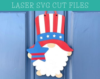 Patriotic Gnome SVG - Laser Cut Files - Glowforge Files - 4th of July Gnome SVG - July 4th Gnome Svg - Laser SVG File - Gnome Door Hanger