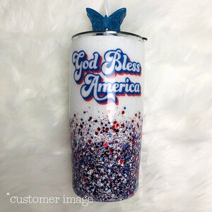 Customer Image: glitter tumbler with God Bless America decal.