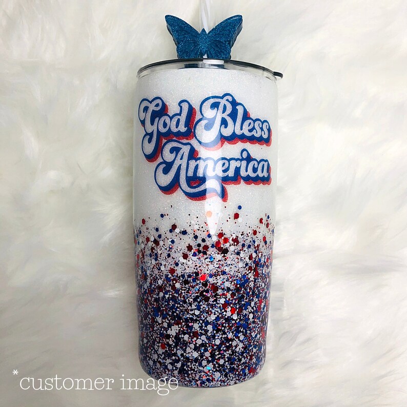 Customer Image: glitter tumbler with God Bless America decal.