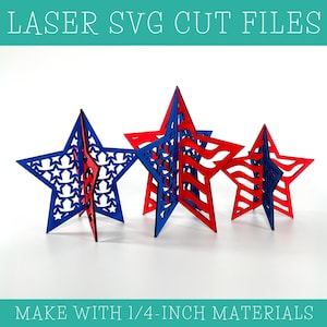 Étoiles patriotiques 3D 1/4" - fichiers découpés au laser - fichiers Glowforge - 4 juillet SVG - 4 juillet SVG - fichier SVG laser - décoration patriotique - Laser Svg