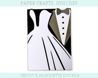 Trifold Bride and Groom Wedding Card SVG DXF: Handmade Card (Digital Download)