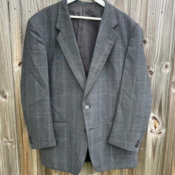 Oscar de la Renta, Oscar de la Renta men’s plaid size 44L suit jacket hand made vintage USA