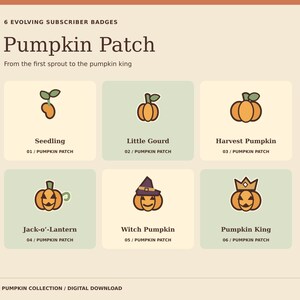 Pumpkin Patch Subscriber Badges for Twitch | 6 Autumn Designs, Transparent PNG Digital Download