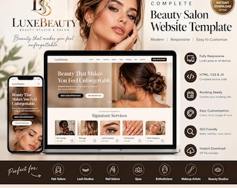 Beauty Salon Website Template | HTML CSS JS React.js | Responsive Hair Stylist Booking | Instant Download Zip