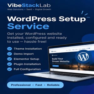 Servizio professionale di configurazione WordPress, installazione temi, importazione demo, configurazione Elementor (servizio digitale)